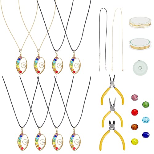 WEBEEDY 8 Sets Draht gewickelt Halskette Making Kit für Erwachsene, Schmuck Machen liefert Kit mit Schmuck Draht, Kristall Edelstein Perlen, Mini Zangen Werkzeuge von WEBEEDY