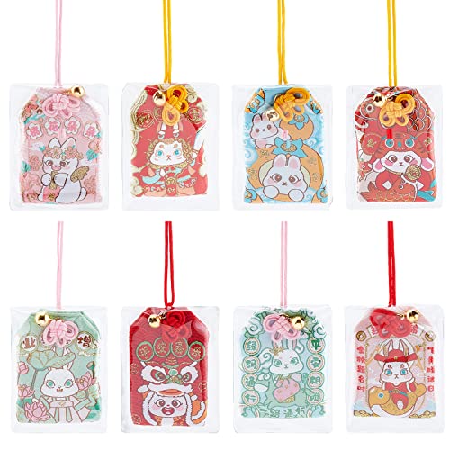 WEBEEDY 8 Stück Omamori Charms Japanische Amulette Omamori Anhänger Japanischer Glücksbringer Segen Tasche Anhänger Glück Segen Tasche Geschenk für Familie Freundin Auto Anhänger von WEBEEDY