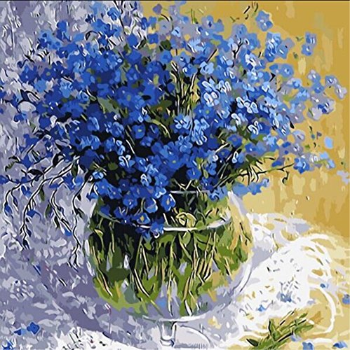 WOWDECOR DIY Malen nach Zahlen Kits Geschenk für Erwachsene Kinder, Malen nach Zahlen Home Haus Dekor - Blaue frische Blumen 16 x 20 Zoll (X7035, Rahmen) von WOWDECOR