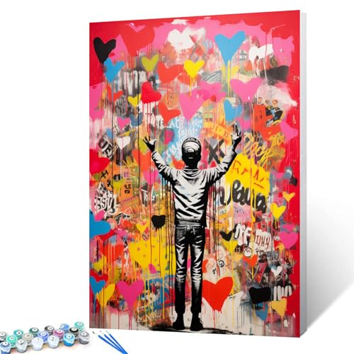 Banksy, Malen nach Zahlen für Erwachsene, Garffitic Street Art Ölgemälde Anfänger, einfaches Malen nach Zahlen für Kinder, romantische Acrylfarben-Sets auf Leinwand, Heimdekoration, 40,6 x 50,8 cm von Walarky