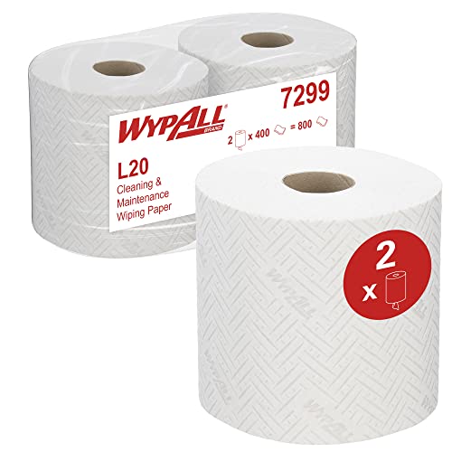 WypAll L20 Wischtücher für Reinigung und Wartung 7299 – 2-lagige Rollen Papierwischer mit Zentralentnahme – 2 Wischrollen x 400 Reinigungstücher (insges. 800) von Wypall