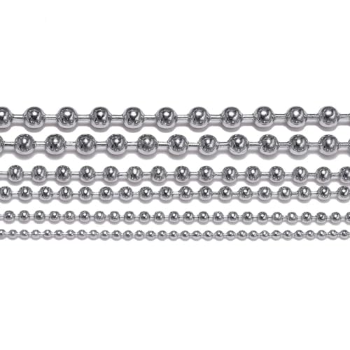 5 m/Lot 1,2–3,2 mm Edelstahl-Perlen-Kugelkette, Bulk-Kugel-Halskettenketten für DIY-Anhänger, Armbänder, Schmuckherstellung, Zubehör, 1–1,2 mm von YAGNYUOG