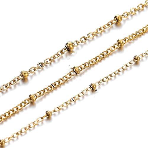 Meter/Los 1,6/1,8/2 mm Edelstahl-Kugelkette, keine verblassenden Perlen, Ketten für DIY-Schmuckherstellung, Halskette, Armband, Zubehör, Glod, 1,6 mm x 2 Meter von YAGNYUOG