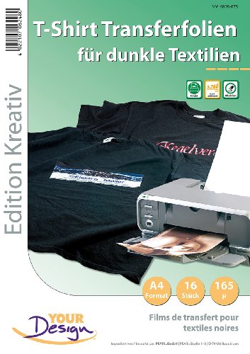 Your Design T Shirt Druck Folien: 16 T-Shirt Transferfolien für bunte Textilien A4 Inkjet (Transferfolie Textil, Bügeltransferfolie, Textildruck) von Your Design