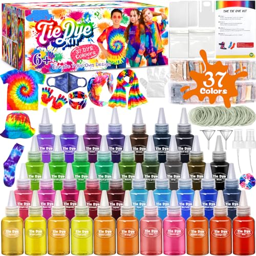 ZLPBAO Batikfarben Set für Kinder, 37 Farben Kreative Bastelspiele Tie Dye Kit, Tie Dye Kit für Kleidung, Spiele und Aktivitäten, Alles-in-Einem Batik-Set Ideales Kunst für Kinder von 10-12 von ZLPBAO