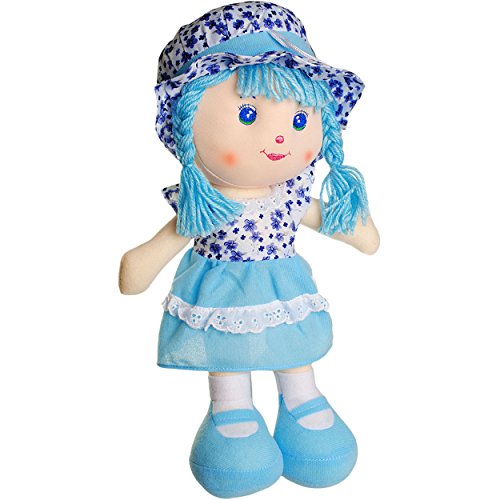 alles-meine.de GmbH große Schmusepuppe - Kleidung AUSZIEHBAR - Mädchen mit Kleid - Blumen & Blüten/blau - 35-37 cm - Stoffpuppe aus Plüsch - Lange Haare Puppe - für Kinde.. von alles-meine.de GmbH