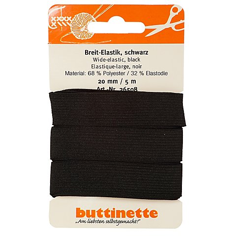 buttinette Gummiband "Breit-Elastik", schwarz, Breite: 20 mm, Länge: 5 m von buttinette