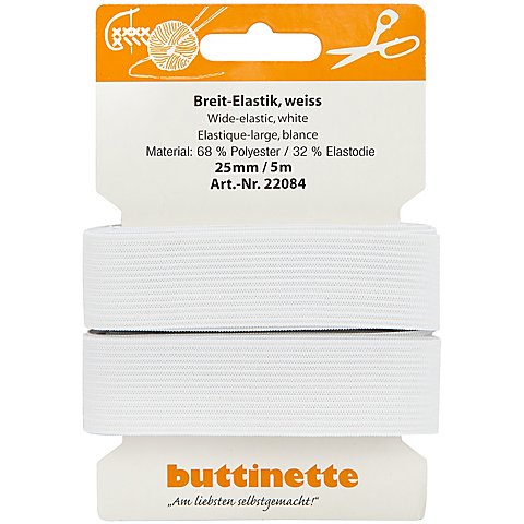 buttinette Gummiband "Breit-Elastik", weiß, Breite: 25 mm, Länge: 5 m von buttinette