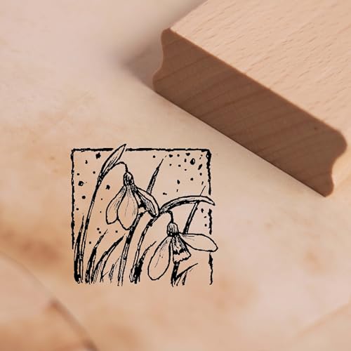 Motivstempel Schneeglöckchen im Rahmen - Frühblüher Stempel Holzstempel 38 x 38 mm von dekolando