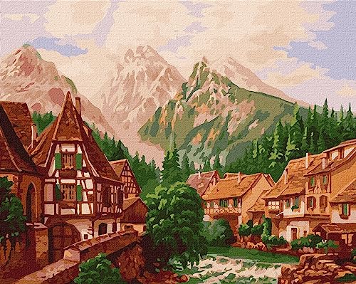 IDEYKA Malen nach Zahlen Stadt in den Bergen Sergiy Lobach 40x50 Landschaft mit Holzrahmen von generic