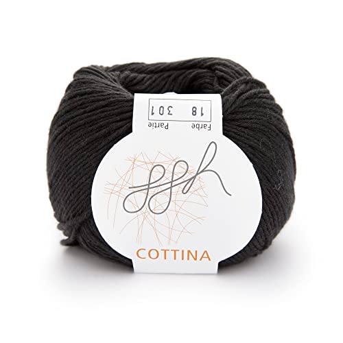 ggh Cottina - 100% Baumwolle - Lauflänge 140m auf 50g - Wolle zum Stricken oder Häkeln Farbe 018 - Schwarz von ggh