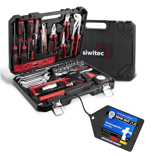 siwitec Werkzeugkoffer 95-teilig | Werkzeug Set CRV | Werkzeugkasten gefüllt mit Zangen, Schraubendrehern, Schlüsselsatz uvm | Haushaltswerkzeugkoffer von siwitec