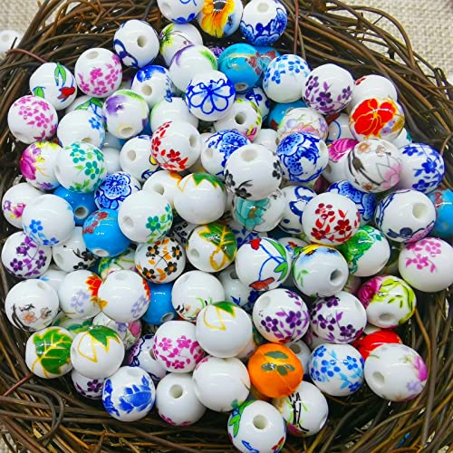 100 Stück Keramikperlen-Schmuckherstellung, Keramik Perlen Schmuckherstellung, Runde Blume Perlen, für die Schmuckherstellung, Armbänder, Anhänger, Kunsthandwerk von yangyu