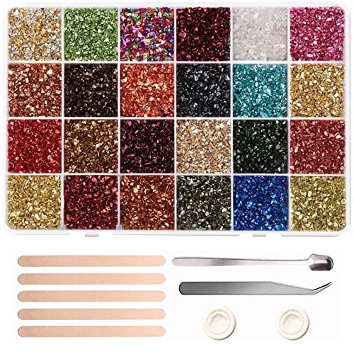 24 Farben Crushed Glass Glitter für Harz, unregelmäßiger Metallsplitter, gebrochenes Glas, Streusel, grobe Glitzer, Goldfolienflocken für Nagelkunst, Vasenfüller, Schmuckherstellung und Handwerk von 通用