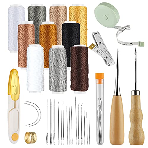 32-teiliges Leder-Nähwerkzeug-Set, Polster-Reparatur-Set, DIY-Leder-Handnähwerkzeug-Set, Stickset mit gewachstem Lederfaden, Ledernadeln, Bohrahle zum Nähen von Leder und Segeltuch von 无品牌