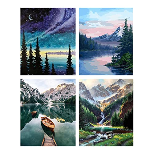 Qianbaiuk 4 Stück Malen Nach Zahlen Erwachsene Landschafts Malen Nach Zahlen Erwachsene DIY Acrylpigment für Art Home Decor(12x16 Zoll) von Qianbaiuk