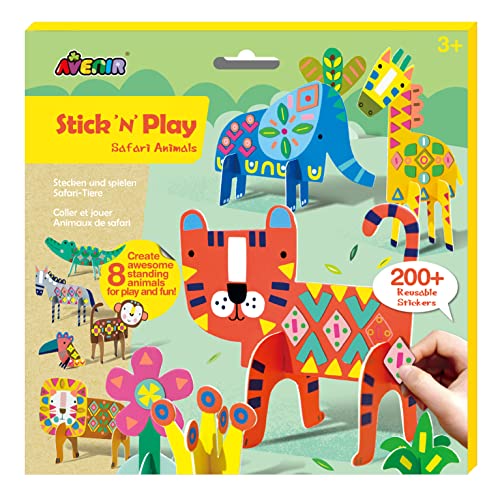 ボーネルンド Avenir Stick N Play Safari-Tiere, Stickerbuch für Kinder, Karten in Tierform und wiederverwendbare Aufkleber, 3D-Aktivitätsset für Jungen und Mädchen ab 3 Jahren von Avenir