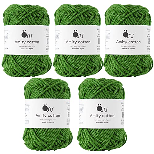 原ウール Knitworm Amity Baumwollgarn, 5 Knäuel, Fingersatz, 30 g, 100 % Baumwolle, hergestellt in Japan, Grün von 原ウール