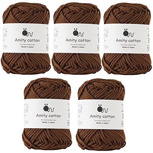 原ウール Knitworm Amity Baumwollgarn, 5 Knäuel, Fingersatz, 30 g, 100 % Baumwolle, hergestellt in Japan (11. Braun) von 原ウール