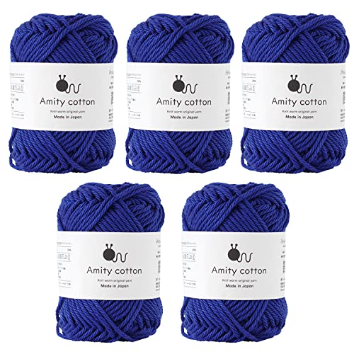 原ウール Knitworm Amity Baumwollgarn, 5 Knäuel, Fingersatz, 30 g, 100 % Baumwolle, hergestellt in Japan (3. Blau) von 原ウール