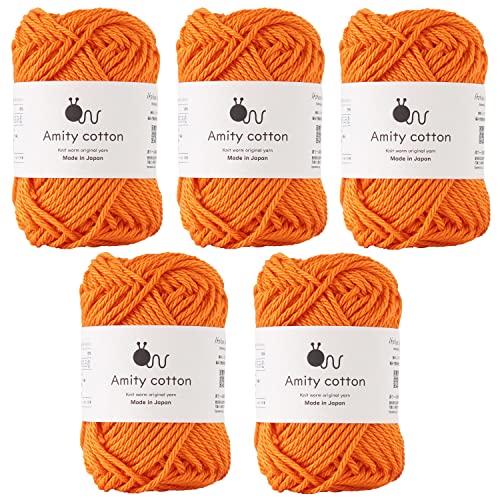原ウール Knitworm Amity Baumwollgarn, 5 Knäuel, Fingersatz, 30 g, 100 % Baumwolle, hergestellt in Japan (9. Orange) von 原ウール