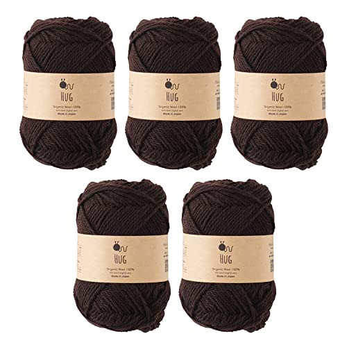 原ウール Knitworm HUG Garn, 5 Knäuel, fein, 30 g, 100 % organische Wolle, hergestellt in Japan, 8. Braun von 原ウール