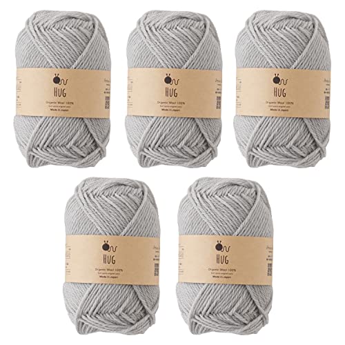 原ウール Knitworm HUG Garn, 5 Knäuel, fein, 30 g, 100 % organische Wolle, hergestellt in Japan, Grau von 原ウール
