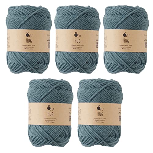 原ウール Knitworm HUG Garn, 5 Knäuel, fein, 30 g, 100 % organische Wolle, hergestellt in Japan, Hellblau (5. Hellblau) von 原ウール