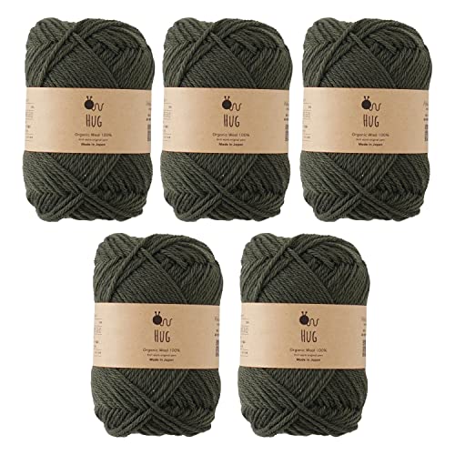原ウール Knitworm HUG Garn, 5 Knäuel, fein, 30 g, 100 % organische Wolle, hergestellt in Japan, Khaki von 原ウール