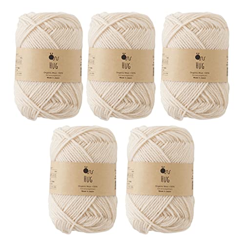 原ウール Knitworm HUG Garn, 5 Knäuel, fein, 30 g, 100 % organische Wolle, hergestellt in Japan (2. Beige) von 原ウール