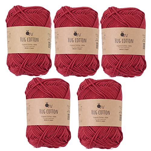 原ウール Knitworm Hug Baumwollgarn, 5 Knäuel, fein, 30 g, 100 % Baumwolle, hergestellt in Japan, Rot von 原ウール