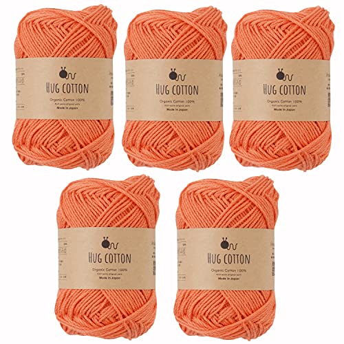 原ウール Knitworm Hug Baumwollgarn, 5 Knäuel, fein, 30 g, 100 % Baumwolle, hergestellt in Japan (5. Orange) von 原ウール