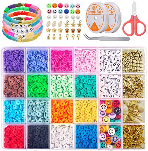 Schmuck Selber Machen Set -Ohrringe Selber Machen Set Bunte Tonperlen mit lächelnden Gesichtern und Buchstaben für Kinder DIY Schmuck Armband Making Halskette (16 Farben 6 mm) von 通用