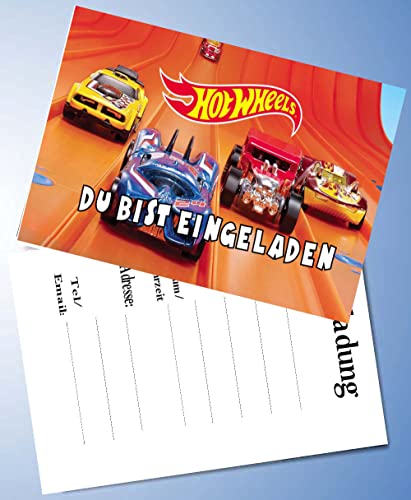 000 12 Einladungskarten & 12 Umschläge für Geburtstag Partys und Kindergeburtstag Hot Wheels Nr. 5 von 000