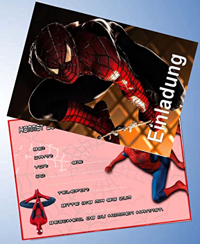 000 12 Einladungskarten & 12 Umschläge für Geburtstag Partys und Kindergeburtstag kompatibel mit Spiderman Nr. 9 von 000