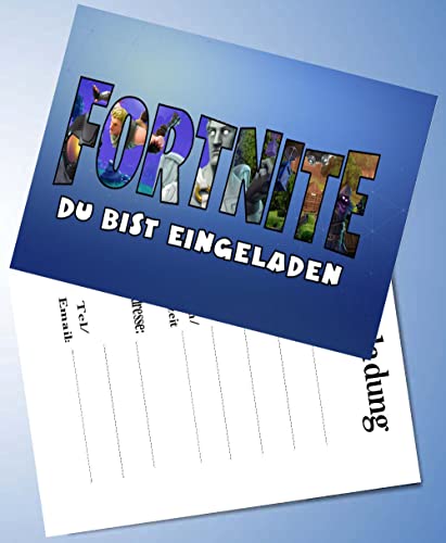 12 Einladungskarten & 12 Umschläge für Geburtstag Partys und Kindergeburtstag Game For_tnite Nr. 9 von 000