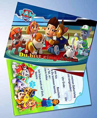 12 Einladungskarten & 12 Umschläge für Geburtstag Partys und Kindergeburtstag kompatibel mit Paw Patrol Nr. 13 von 000