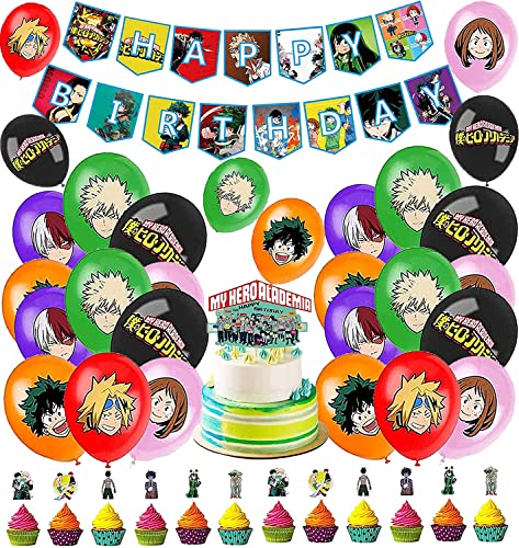 Anime Geburtstag Deko Luftballons Alles Gute zum Geburtstag Girlande Kuchen Topper Kindergeburtstag Tortendeko für Kinder My Hero Academia Geburtstagsfeier Dekoration von 000