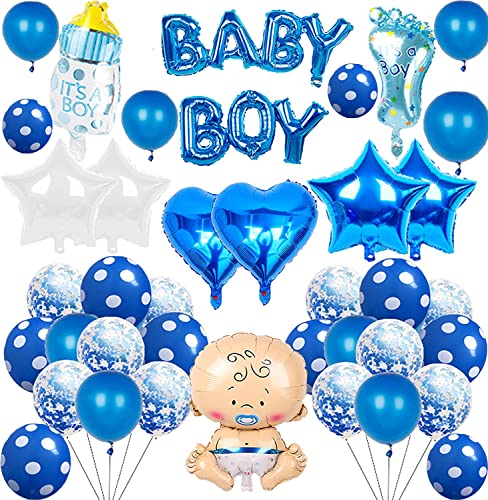 Babyparty Deko Junge Ballons Baby Junge Banner Girlande Geschlecht Offenbaren Geburtstag Folienballons für Kinder Blau Gender Reveal Party Dekorationen von 000