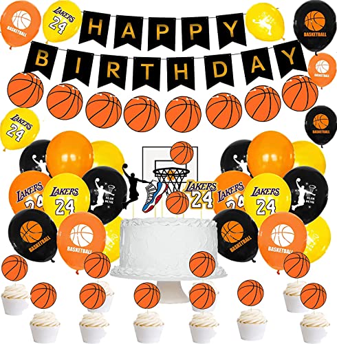 Geburtstag Dekoration Basketball Luftballons Slam Dunk Alles Gute zum Geburtstag Girlande Kobe Kuchen Topper Geburtstagsdeko für Lakers Kindergeburtstag Deko von 000