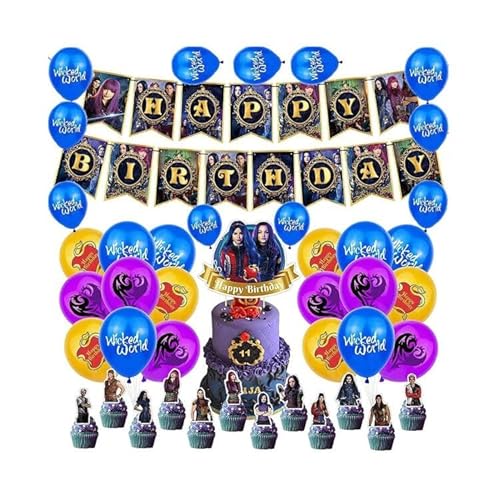 Geburtstag Dekoration Nachkommen Luftballons Alles Gute zum Geburtstag Girlande Kuchen Topper Geburtstagsdeko für Descendants Kindergeburtstag Deko von 000