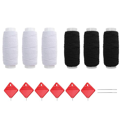 0XBIT Elastisches Nähgarn, 6 Rollen Nähgarn Set, Nähmaschine Sewing Thread, mit 6 Nadel Einfädler, Zwei Farben, für Nähen von Schuhen, Hüten, Textilbekleidung von 0XBIT