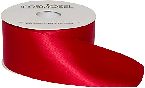 100% Mosel Satinband, in Rot (50 mm x 25 m), matt glänzendes Geschenkband, edles Schleifenband zum Dekorieren & Basteln, zum Einpacken besonderer Geschenke, für Hochzeit, Weihnachten uvm. von 100%Mosel