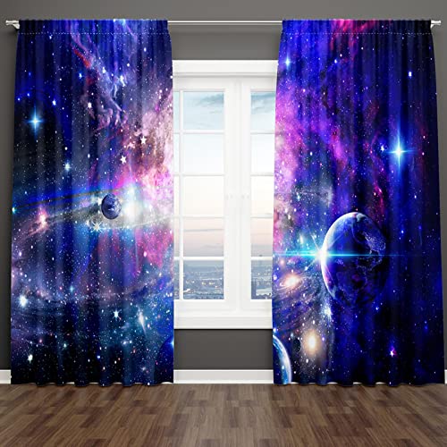 18meng Art Galaxie Muster Vorhänge Blickdicht Gardinen Mit Ösen,2-Set Galaxie Universum Fantasie Blau Weltall Naturlandschaft weiche Verdunklungsvorhänge für Kinderzimmer Jugendzimmer (HxB/214x220cm) von 18meng Art