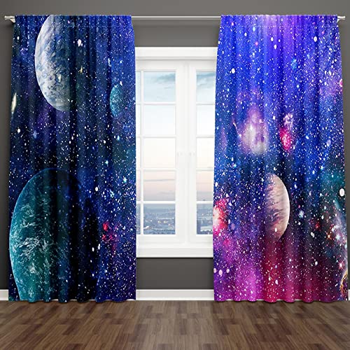 18meng Art Verdunkelungsvorhänge gardinen mit ösen Universum Galaxie Planet Lichtundurchlässige Vorhang Mit Ösen für Vorhänge Wohnzimmer Kinder Schlafzimmer Dekor (HxB/140x100cm) von 18meng Art