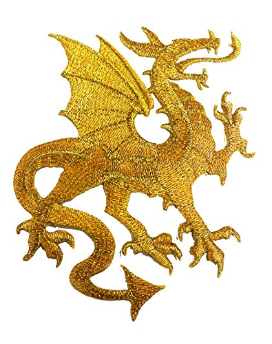 1 Applikation Wappen Drachen 14 x 11,5cm Farbe: Lurex-Gold vor226-1 re von 1A-Kurzwaren