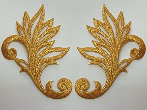 1 Paar historische Applikationen Aufbügler Iron on Patches 10cm x 7,5cm Farbe: Lurex-Gold A24-G von 1A-Kurzwaren