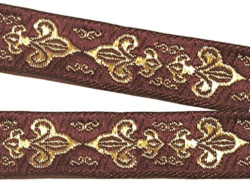 1A-Kurzwaren 10m Französische Lilie Borte Fleur de Lis Webband 16mm Farbe: Bordeaux-Gold 16063-bogo von 1A-Kurzwaren