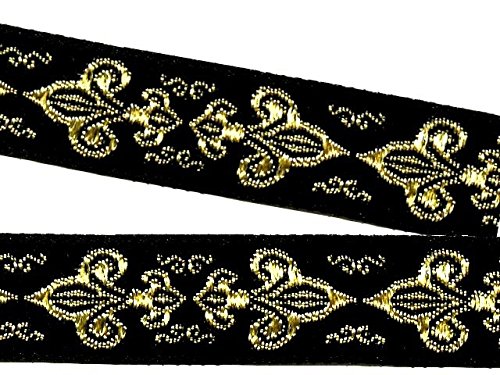 1A-Kurzwaren 10m Französische Lilie Borte Fleur de Lis Webband 16mm Farbe: Schwarz-Gold 16063-swgo von 1A-Kurzwaren