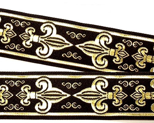 1A-Kurzwaren 10m Lilien Borte Fleur de Lis Webband 50mm breit Farbe: Schwarz-Gold 50063-swgo von 1A-Kurzwaren